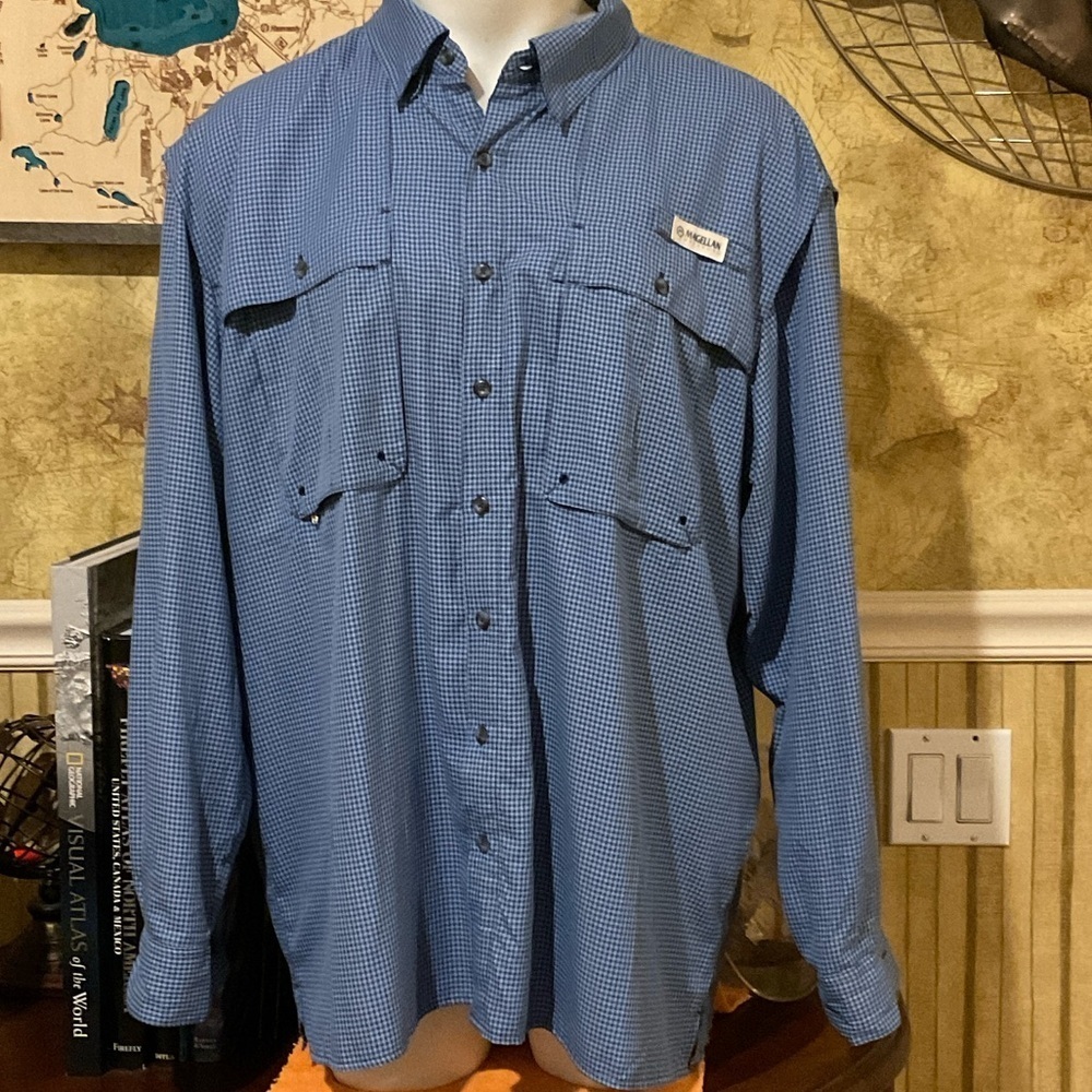 Magellan Outdoors Men's Blue Checkered Button-Down Shirt